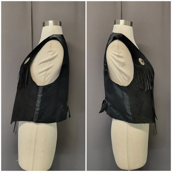 Vintage 70s Gitano Suede Fringe Vest Black Western Concho Boho Medium - Picture 3 of 6